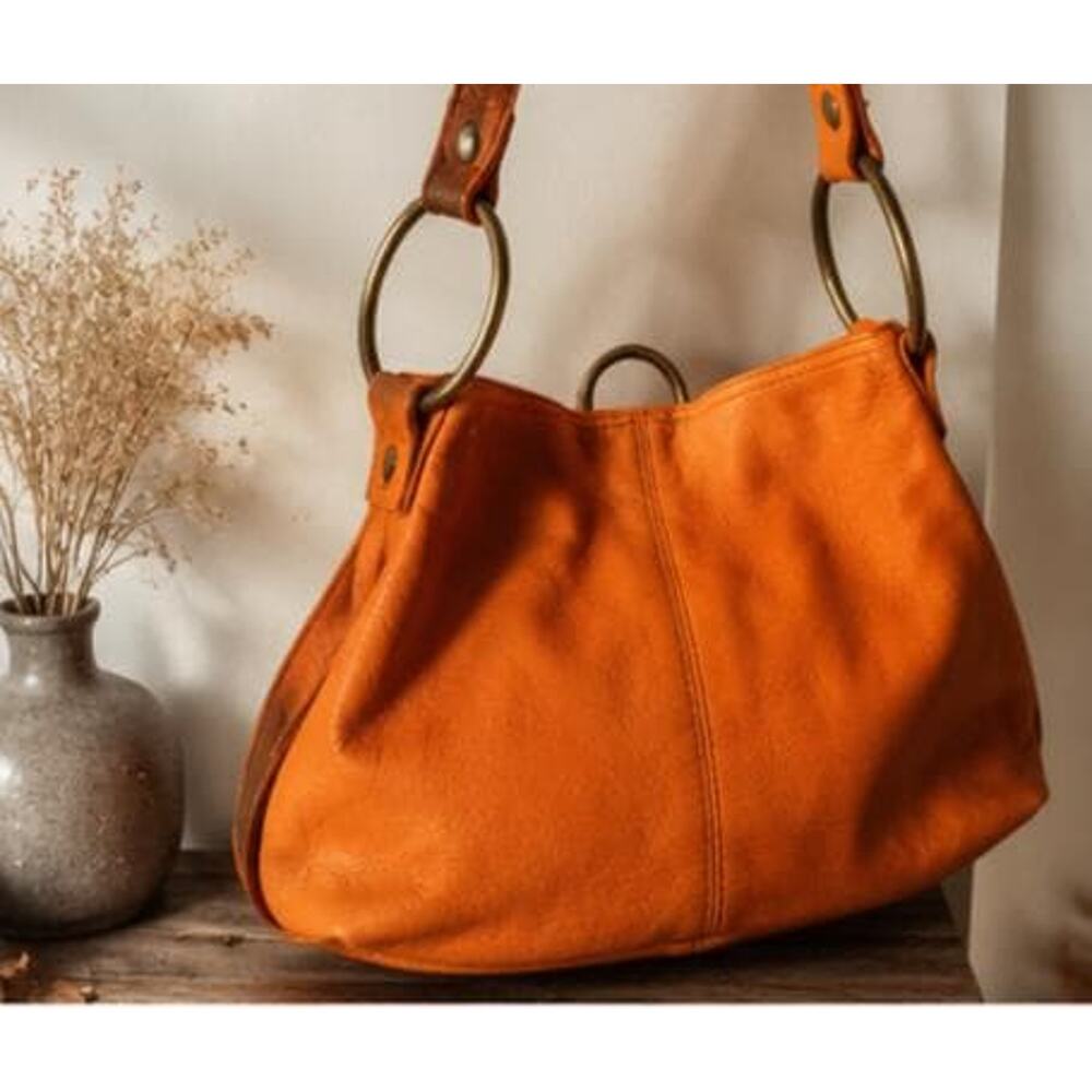 Vintage Alfani orange genuine leather hobo handbag
